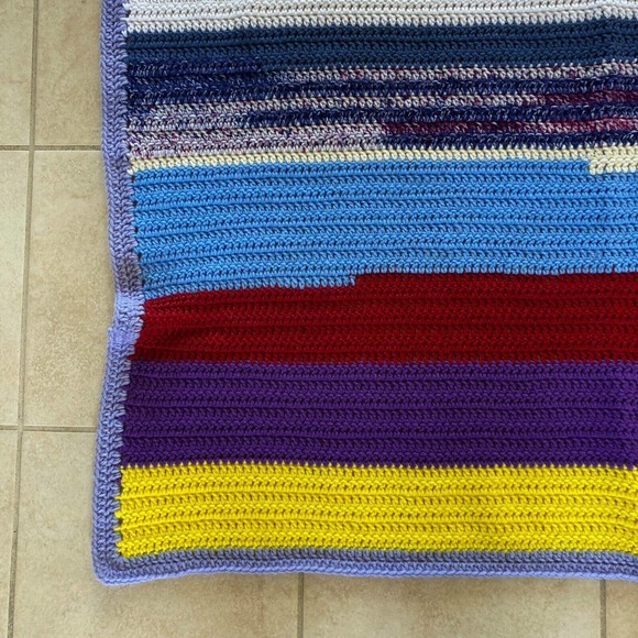 Bright Colors Knit Crochet Afghan Blanket Sofa Lap Throw 44x62 Soft Maximalist - Picture 4 of 7